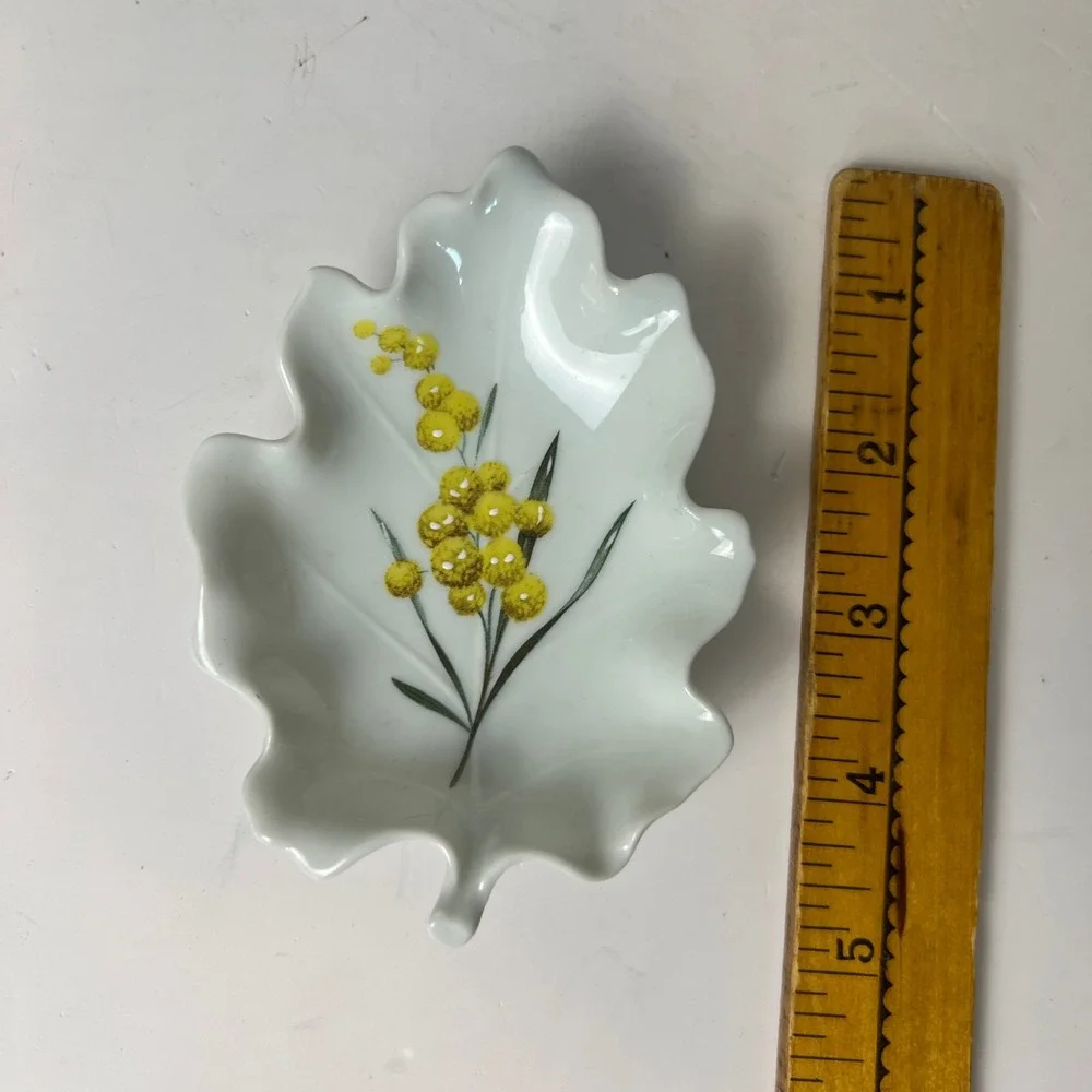 Chamart Limoges Trinket Dish VTG Scalloped Candy Yellow Leaf Floral French Decor